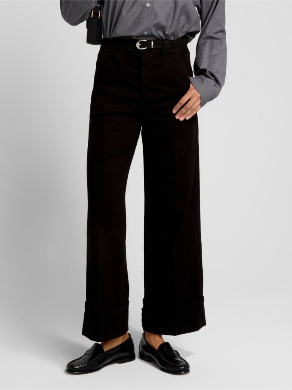 Joe’s Jeans The Trixie High Rise Wide Leg Cuffed Trouser Black Sz 31